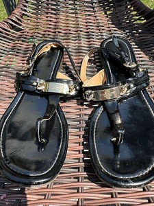 COACH Caterine Black Patent Leather T-Strap Thong Sandals Sling Back Flats, 8.5 - Picture 1 of 13