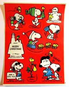 Peanuts Snoopy Christmas Stickers 1 Sticker Sheet Woodstock Schulz Hallmark VTG - Picture 1 of 5