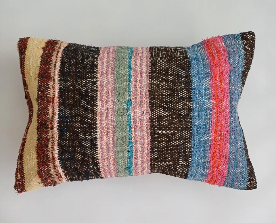 Handmade Cushion Multicolour Nomad Turkish Rug Kilim 24''x16''/60x40 K602503146H - Image 1 of 4