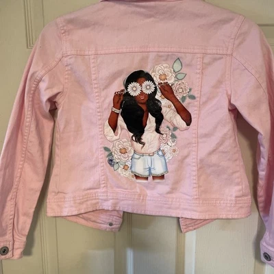 “Girl Power” Pink Denim Jacket Girls size 10 /12 Arizona Jean Co. - Image 1 of 4