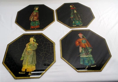 Lote De Colección 4 Manteles Individuales Octogonales De Vidrio Asiático Scully & Scully Decoupage Foto 1 de 4