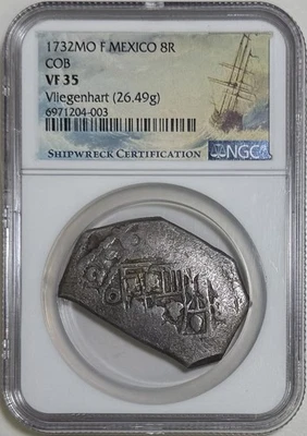 Vliegenthart Shipwreck NGC VF35 1732 Mexico 8 Reales Silver Cob - Image 1 of 4