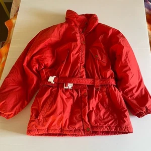 VINTAGE SX Bright Orange Ski Snow Jacket Unisex Size M Or 14 Ladies With Belt - Picture 1 of 7