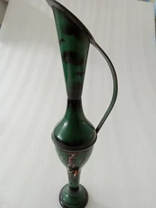 VTG MCM Israel Jewish Judaica Enamelled 13"Brass Pitcher Ewer Etched Lady Design - Picture 1 of 6