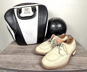 Vintage Bowling Brunswick Black & White Bowling Bag Bowling Shoes & Ball - Picture 1 of 18
