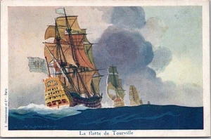 Postal francesa vintage LIGUE MARITIME ET COLONIALE "La Flotte de Tourville" - Imagen 1 de 2