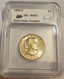 1981-D ICG MS67 Susan B Anthony SBA Dollar AUSTIN HUTTO SIGNED - Picture 1 of 4