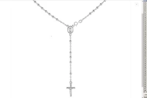 925 Sterling Silver Italian 3mm Rosary Beads Chain W Cross Necklace 20" Rosario - Picture 1 of 6