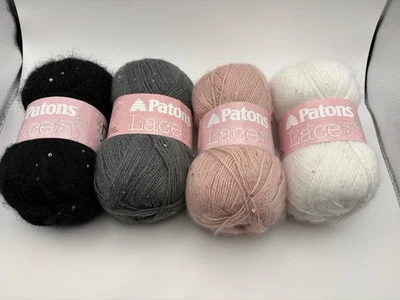Lote de 4 Patones de Encaje Lentejuelas Hilo 2.5oz Negro Gris Rosa Blanco 344 yardas cada uno Foto 1 de 4