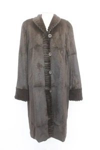 EXCELLENT BROWN SHEARED RABBIT FUR REVERSIBLE COAT WOMEN WOMAN SIZE 8 MEDIUM - Picture 1 of 7