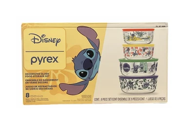Stitch Disney Pyrex Decorated Glass Storage 8 Piece Glass Bowl Set