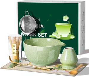 Premium 8-teiliges Bio Matcha Schneebesen Set in Luxus Geschenkbox für Enthusiasten - Bild 1 von 6