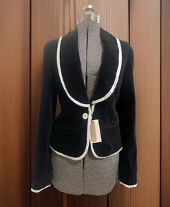 Original Pinguin Blazer schwarz Samt weißer Besatz Satin gefüttert Größe 8 NEU 198 $ UVP - Bild 1 von 10