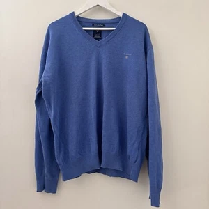 GANT Mens Supercombed Cotton V Neck Pullover Sweater - Blue - Size XL - Aus Post - Picture 1 of 10
