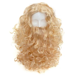 MENS BLONDE BEARD & WIG THUNDER GOD VIKING SUPER HERO FANCY DRESS COSTUME - Picture 1 of 7