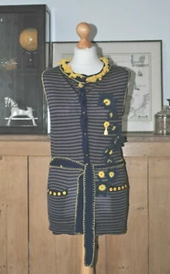 Chaleco de punto a rayas azul y amarillo alterado reciclado sin mangas Reino Unido 12 - Imagen 1 de 12