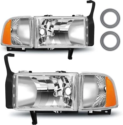 Chrome Headlights + Corner Signal Lamps For 1994-2001 Dodge Ram 1500 2500 3500 - Image 1 of 4