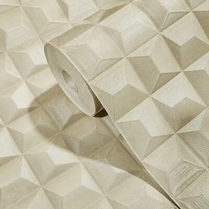 Yellow gold metallic illusion dimensional square textured geometric Wallpaper 3D - Picture 1 of 14
