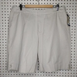 Cherokee Vtg 80s Chino Shorts Women 18 Button Pocket Zip Cream Cotton Twill NEW - Picture 1 of 4