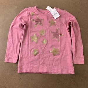 J Crew CrewCuts Girls Size XS Pink Sequin Foil Party Stars Long Sleeve Tee NWT - Picture 1 of 4