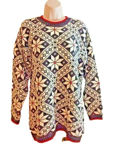 Vintage Lizwear Oversize Sweater Nordic Fair Isle Multi Color Snowflakes Size S - Picture 1 of 5