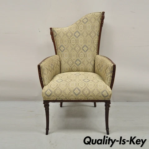 Vintage Hollywood Regency French Style Angled Back Mahogany Lounge Chair Cover