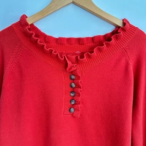 BTFBM Sweater Women's XL Red/Orange Long Sleeve Crew Neck Ruffles Pullover Top - Picture 1 of 10