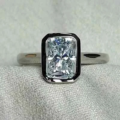 Lab Grown 5.00 Ct Emerald Cut E VVS2 Diamond Ring Bezel Set Solitaire 14k Gold - Image 1 of 4
