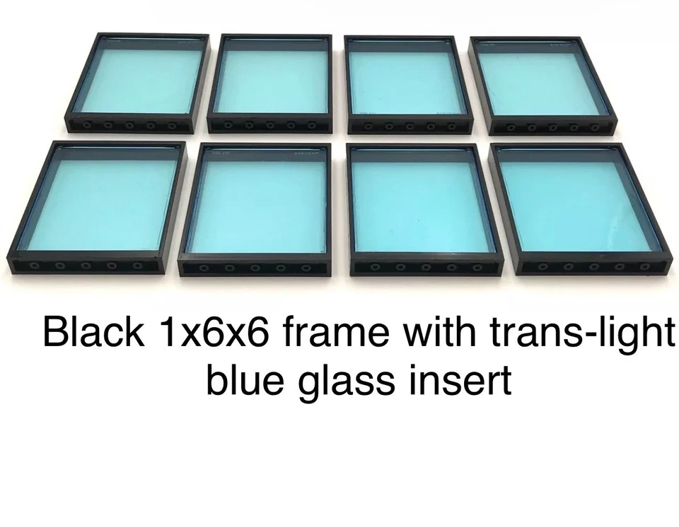 Lego 8 Pieces Black 1x6x6 Door / Window Frame With Trans-light Blue Glass Insert - Image 1 of 1