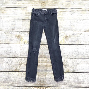 Free People Distressed Raw Hem Skinny Stretch Jeans Black Size 24 Crop - Picture 1 of 8