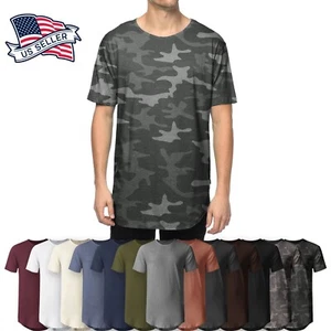 Mens BASIC HIPSTER T Shirts Casual Extended Longline Back Hip Hop Tee Big Size - Picture 1 of 41