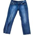 Miss Me Damen Größe 30 blau mit silbernen Knöpfen Logo Retro kurz Vintage Jeans