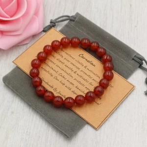 RED CARNELIAN Bracelet Stretch Fit Handmade Gift Bag & Card Gemstone 4/6/8mm - Picture 1 of 16