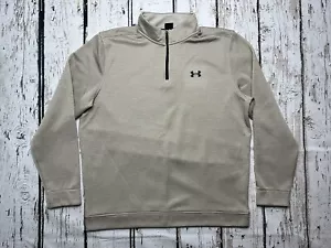 Under Armour Storm Golf Beige 1/4 Zip Men's Striped Pullover Sweatshirt - Sz XL - Picture 1 of 9