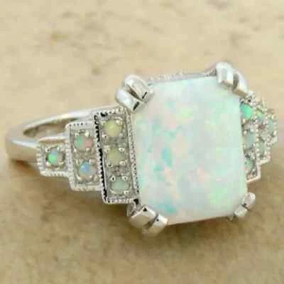 Men or Women Vintage Inspired Silver Faux Opal Ring   / Size 8, 9, 10, - Image 1 of 4