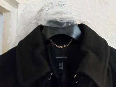 Karen millen Black Long Trench Coat Wool Uk 16 - Image 1 of 4