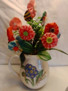 Sweet Handmade Yo Yo Button Flower arrangement. Colorful. - Picture 1 of 4