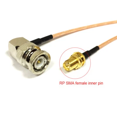 BNC male RA right angle to RP SMA female nut pigtail cable RG316 15cm 6inch CCTV - Image 1 of 4