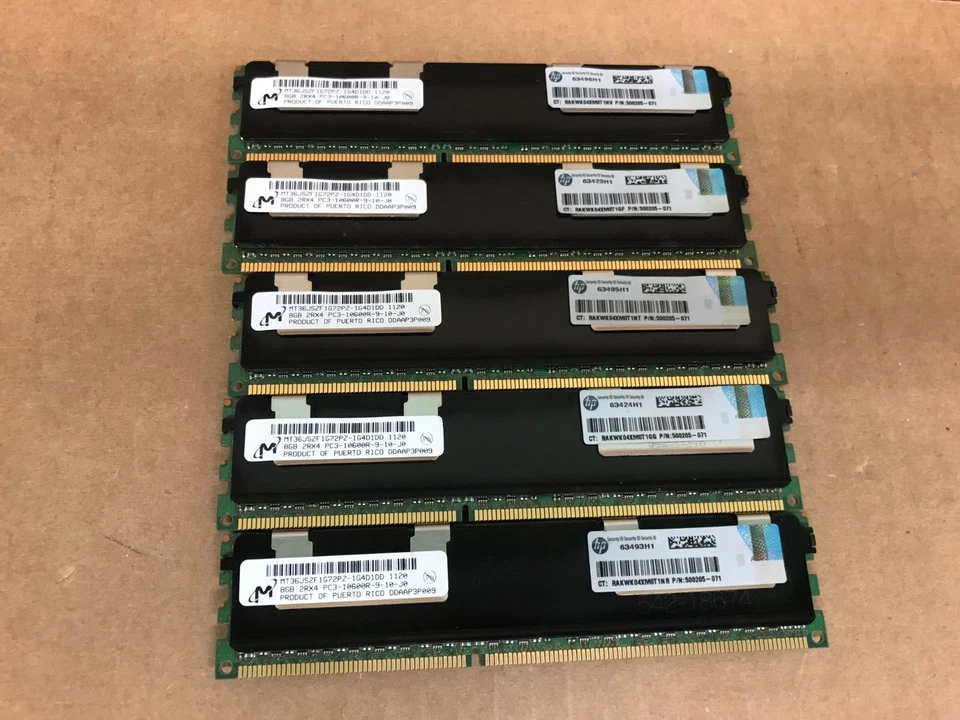 HP 40GB Kit 5 x 8GB HP Proliant 500205-071 2Rx4 PC3-10600R DDR3 Server Memory - Image 1 of 1