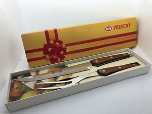 60er Jahre AMC Tranchierbesteck Fleischgabel Messer Holzgriff Edelstahl OVP - Bild 1 von 3