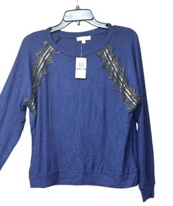 Ultra Flirt Junior’s Embellished Reglan Pullover Sweater, Blue Depths, Sz. S - Picture 1 of 10