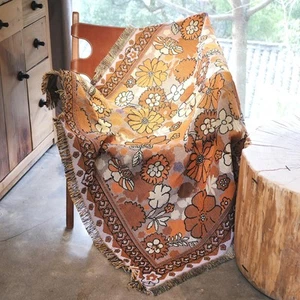 Boho Woven Reversible Floral Tapestry Neutral Patterned Soft Outdoor Throw Bl... - Picture 1 of 7