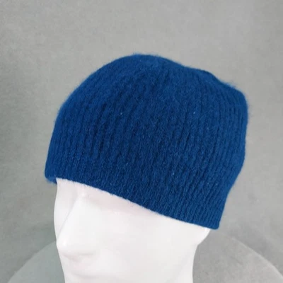 Vintage Aris Angora Wool Beanie Toque Beret Knit Hat Soft Fuzzy Warm Lined Blue - Image 1 of 4