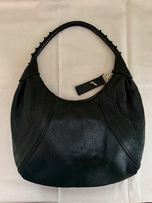 Bolso Hobo Fendi Spy Cuero Negro Asa Tejida De Colección Años 2000 Raro It Bolso Foto 1 de 4