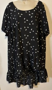 Boutique schwarz mit weißem Druck Kurzarm hoch niedrig Rüschen unten Bluse Größe 3X - Bild 1 von 10