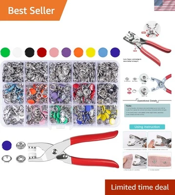 200 Sets of 3/8” Metal Snaps with Pliers - Vibrant Crafting Colors Included - Image 1 of 4