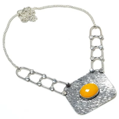 Giallo Onice Gemma Fatto a Mano 925 Sterling Argento Gioielli Collana - Immagine 1 di 4