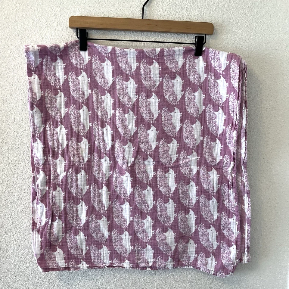 Milkbarn Swaddle Blanket Purple Hedgehog Organic Cotton Gauzy 44"x 43" - Image 1 of 4