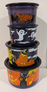 Tupperware Halloween Nesting Kanister Schüsseln 4er Set mit Deckel schwarze Katze JOL Eule - Bild 1 von 22