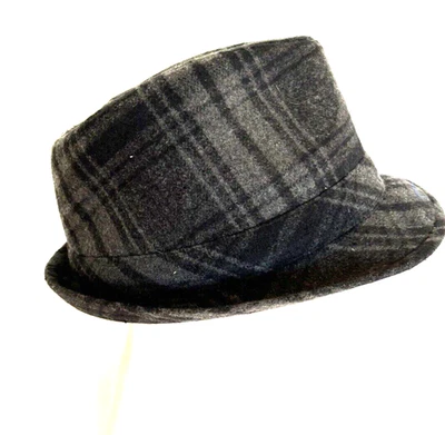Sombrero Fedora Talla L/XL Gris Ala Corta a Cuadros Foto 1 de 4